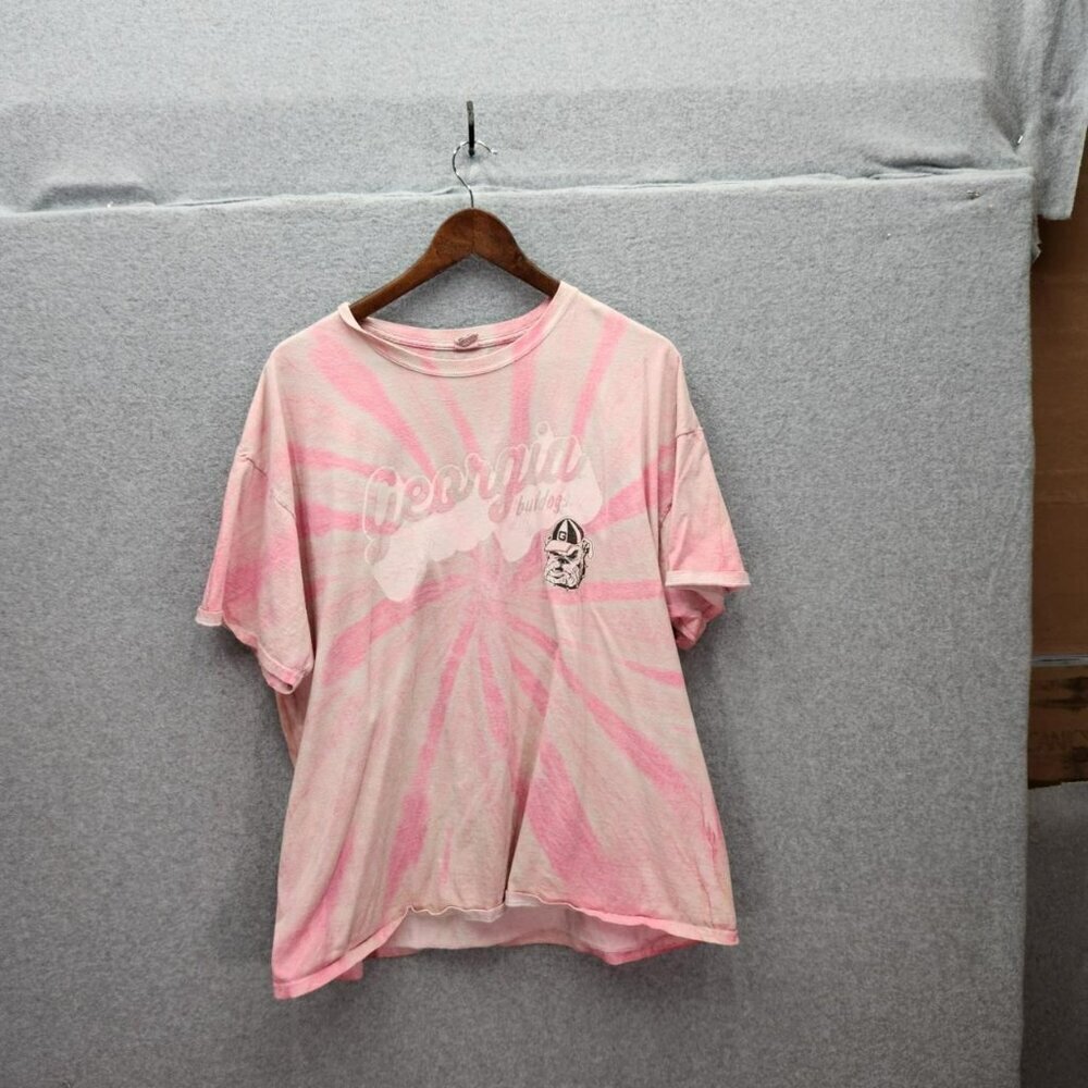 Georgia Bulldogs Pink Tie-Dye T-Shirt 2XL Hanes Made In Honduras Cotton Blend Sh